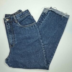 Bill Blass Jeans Woman 10 Petite Raw Hem, Mom Fit, Blue, Stretch Waistband
